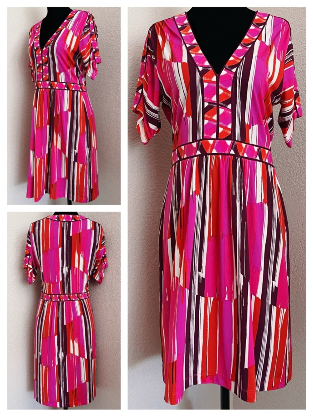 BCBGMaxAzria V-Neck Printed Jersey Dress